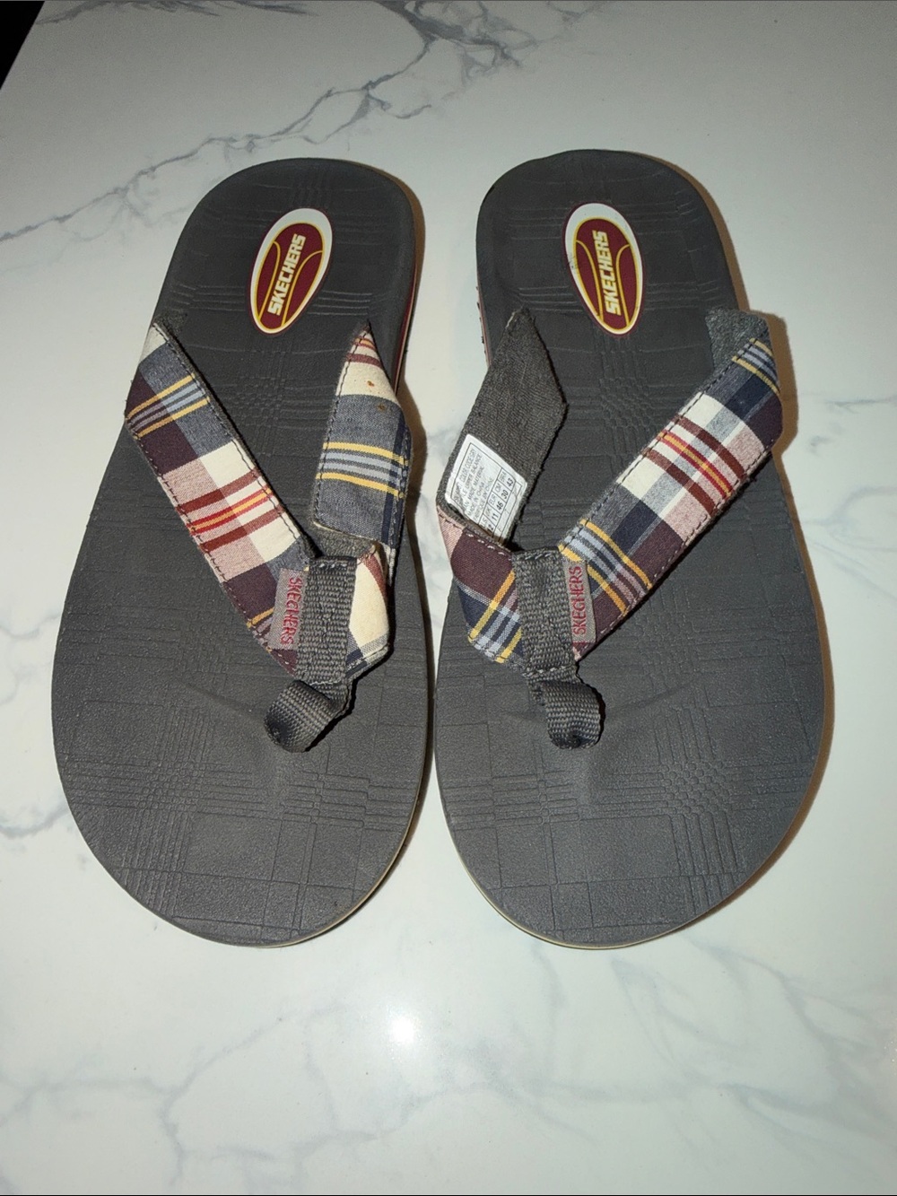 Skechers Plaid Multi-Color Strap Flip Flops - Gray Footbed